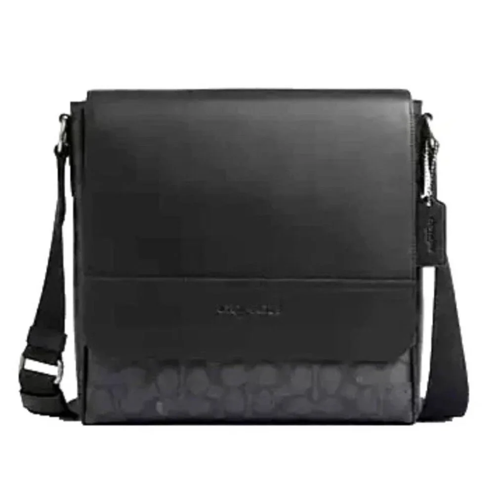 New Coach CZ399 Houston Map Bag in Signature Canvas Charcoal / Black